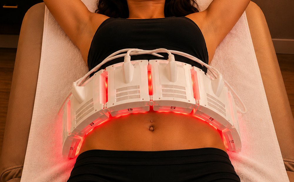 InvisaRED pads in place during a red light body contouring session