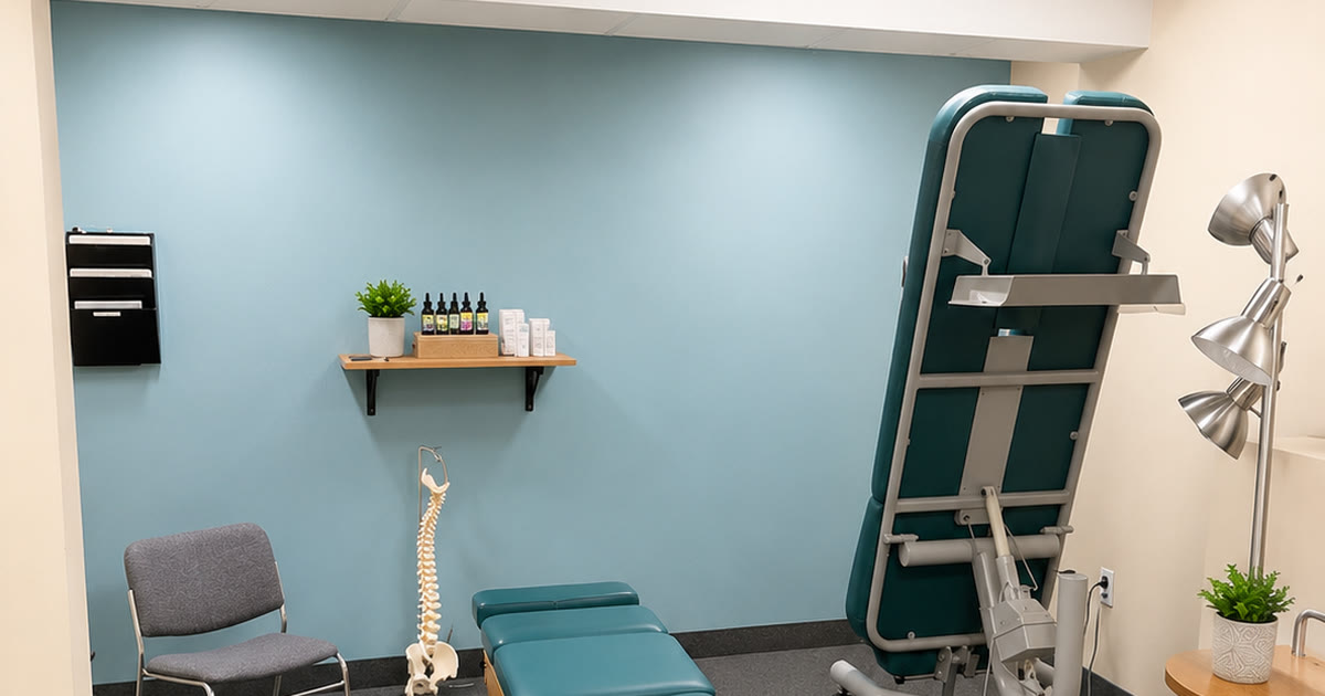 The treatment room at Total Wellness Chiropractic in Bowie, MD, where chiropractic care and InvisaRED body contouring sessions are provided