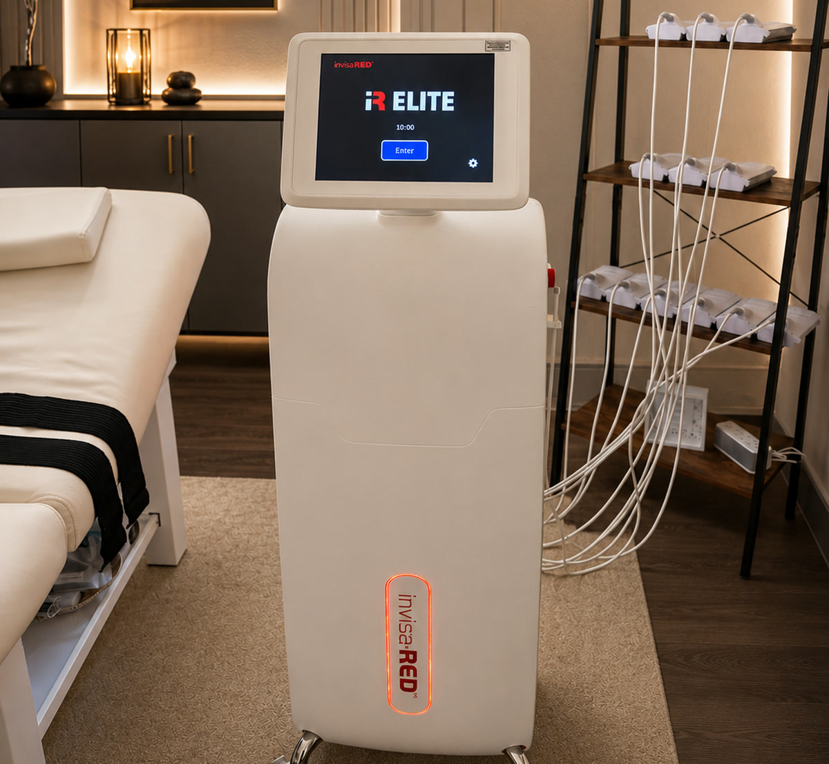 The invisaRED iR Elite body contouring system in the treatment room at Total Wellness Chiropractic in Bowie, MD